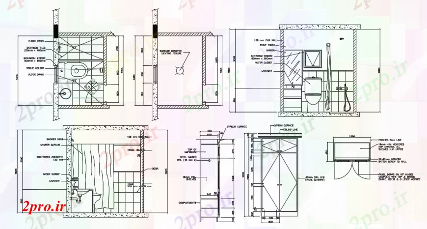 دانلود نقشه حمام مستر طراحی  دو بعدی  از گنجه cura اتاق خواب و آشپزخانه اتوکد نما  (کد93994)