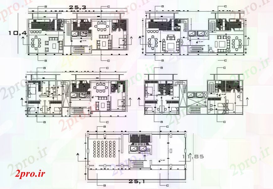 دانلود نقشه مسکونی  ، ویلایی ، آپارتمان  طراحی  دو بعدی  خانه آپارتمان   طبقه   (کد94045)