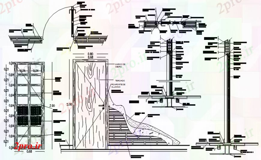 دانلود نقشه جزئیات طراحی در و پنجره  نماو بخش از درب (کد94060)