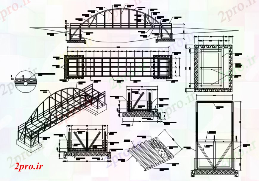 دانلود نقشه جزئیات ساخت پل پل فلزی بیش از بخش های جریان کوچک و  ساخت و ساز طراحی جزئیات  (کد94103)