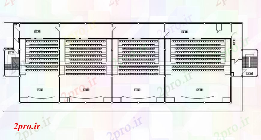 دانلود نقشه تئاتر چند منظوره - سینما - سالن کنفرانس - سالن همایشطراحی دو بعدی سینما اتوکد تئاتر 24 در 64 متر (کد94125)