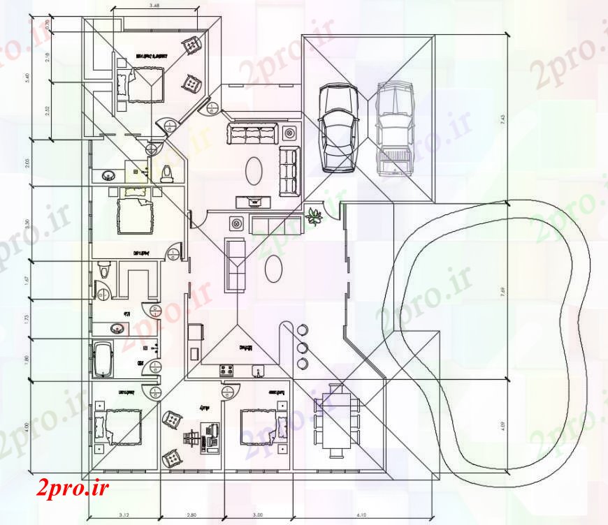 دانلود نقشه مسکونی ، ویلایی ، آپارتمان طراحی دو بعدی طرحی خانه کامل 11 در 15 متر (کد94179)