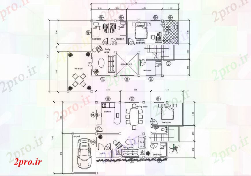 دانلود نقشه مسکونی ، ویلایی ، آپارتمان طراحی دو بعدی درونی کامل 11 در 15 متر (کد94180)