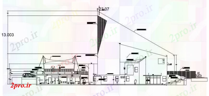 دانلود نقشه کارخانه صنعتی  ، کارگاه طراحی  دو بعدی  از سطح زمین نما صنعتی   اتوکد (کد94201)