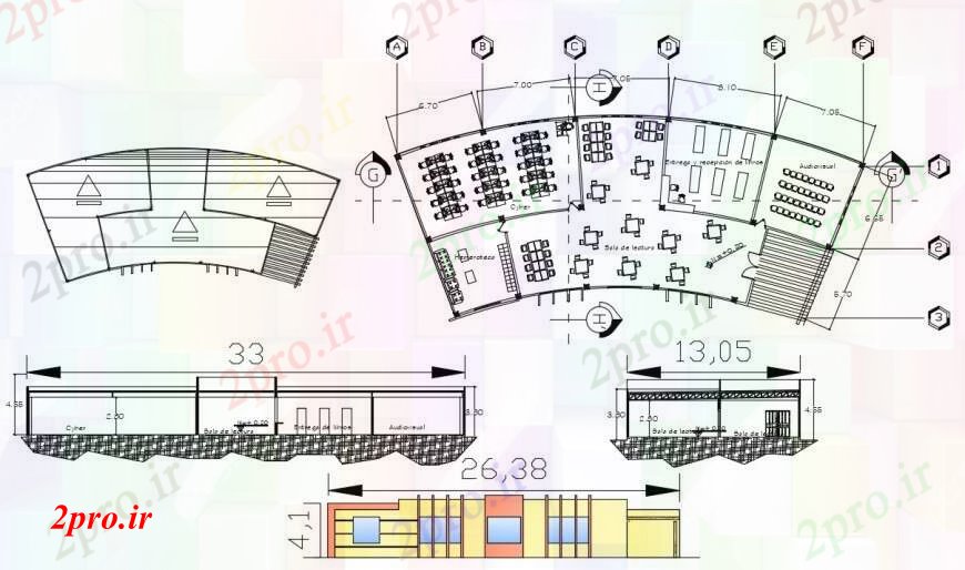 دانلود نقشه طراحی مبلمان آشپزخانه طراحی دو بعدی از مبلمان اتاق ناهارخوری اتوکد 43 در 47 متر (کد94218)