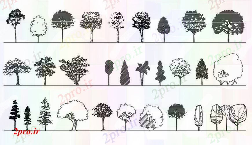 دانلود نقشه درختان و گیاهان  طراحی جزئیات درختان برگریز (کد94231)