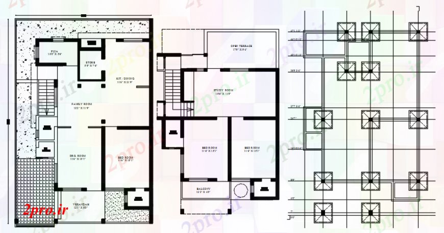 دانلود نقشه مسکونی  ، ویلایی ، آپارتمان  خانه مسکونی طرحی توزیع دو طبقه و طرحی پایه طراحی جزئیات (کد94244)