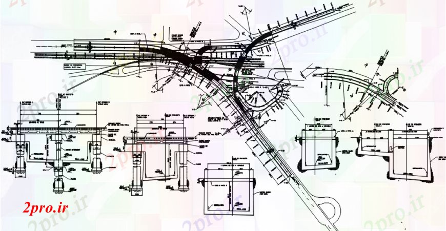 دانلود نقشه جزئیات ساخت پل بیش از پاس محل پل، بخش ها و ساختار سازنده طراحی جزئیات  (کد94251)