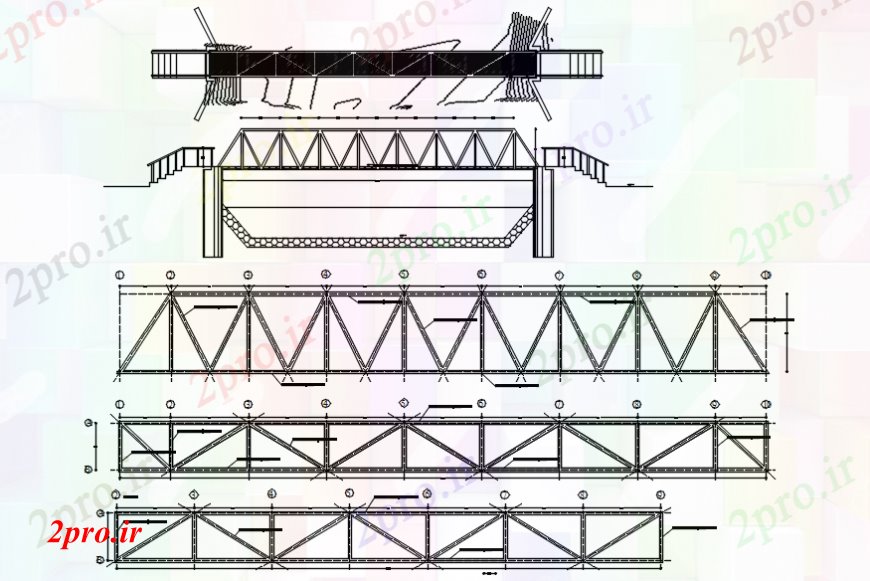 دانلود نقشه جزئیات ساخت پل بخش پل عابر پیاده آهن و ساختار سازنده طراحی جزئیات  (کد94255)
