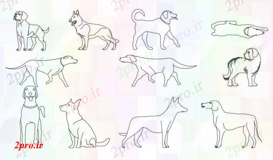 دانلود نقشه بلوک حیوانات جزئیات  طراحی های سگ توله سگ (کد94259)