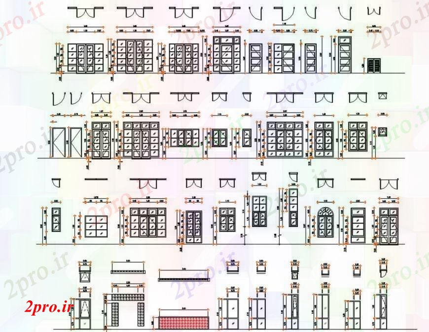 دانلود نقشه جزئیات طراحی در و پنجره  طراحی  دو بعدی  از درب و پنجره اتوکد جزئیات  (کد94274)