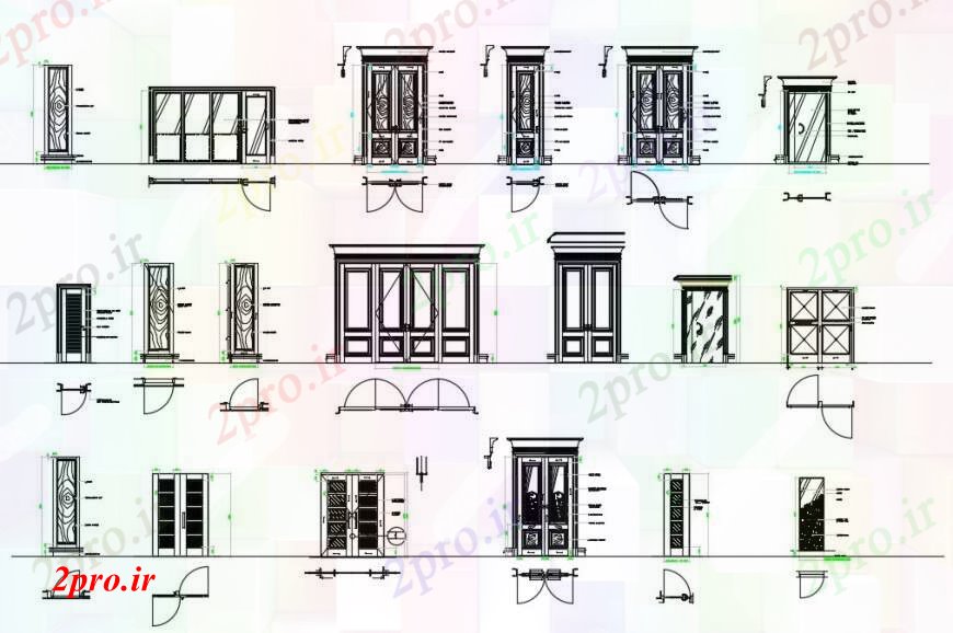 دانلود نقشه جزئیات طراحی در و پنجره  جزئیات  طراحی های نما درب (کد94276)