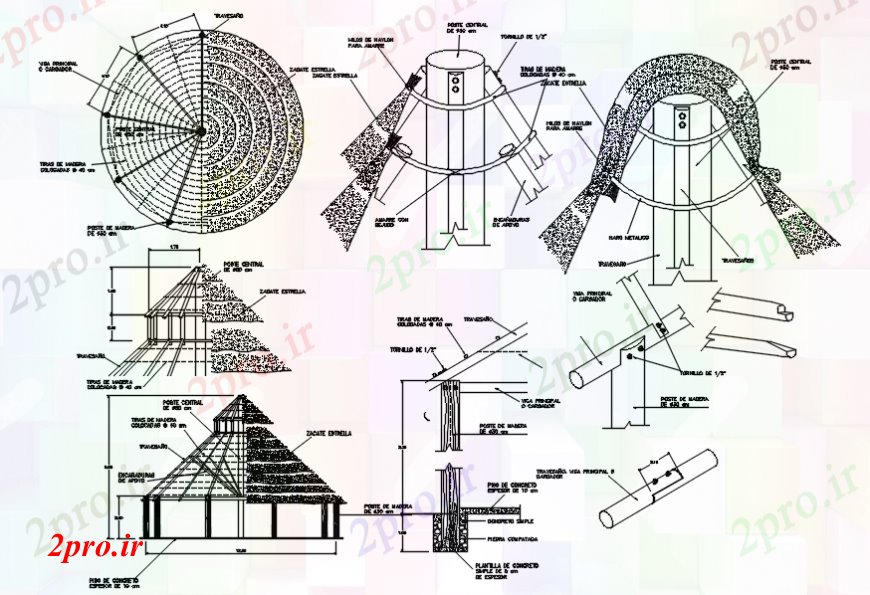 دانلود نقشه طراحی جزئیات ساختار پوشش چوبی سقف، بخش الاچیق، طرحی و نجاری طراحی جزئیات  (کد94291)