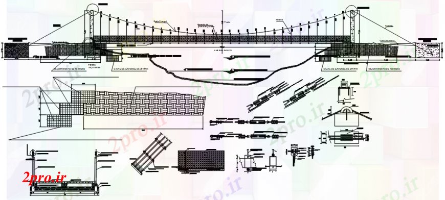 دانلود نقشه جزئیات ساخت پل حلق آویز پل بخش اصلی و ساختار طراحی جزئیات  سازنده (کد94301)