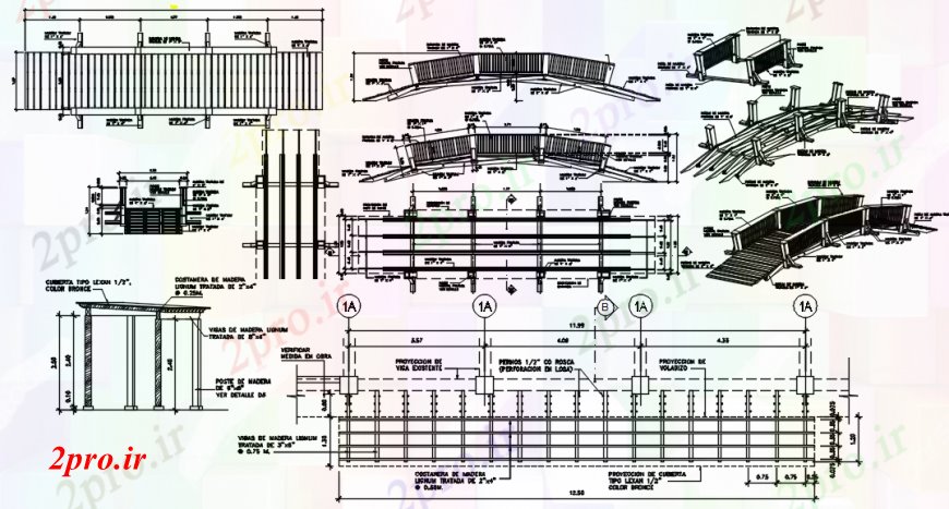 دانلود نقشه جزئیات ساخت پل پل چوبی برای بخش های رفت و آمد مکرر، نما، طرحی و ساختار طراحی جزئیات  (کد94315)