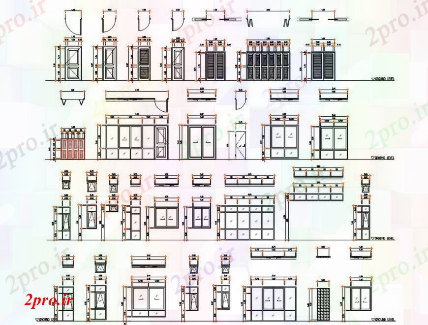 دانلود نقشه جزئیات طراحی در و پنجره  طراحی  دو بعدی  در و پنجره جزئیات مسطح  اتوکد (کد94382)