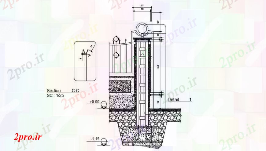 دانلود نقشه جزئیات ستون بخش ستون دروازه و ساختار جای پای طراحی جزئیات  (کد94393)