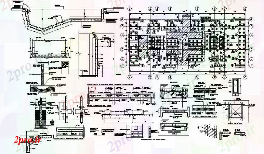 دانلود نقشه طراحی جزئیات ساختار بنیاد طرح، تیرها و ستون ساخت و ساز و ساختار جزئیات کف دفتر (کد94459)