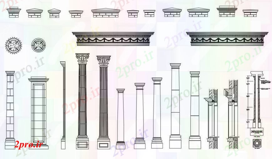 دانلود نقشه جزئیات ساخت و ساز  نقشه جزئیات از ستون طولانی از بلوک های قوس جزئیات (کد94469)