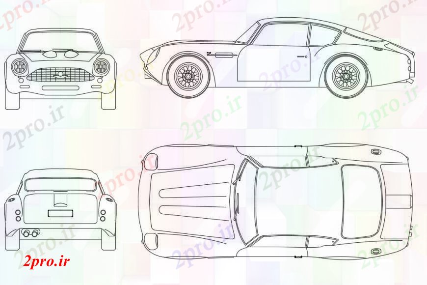 دانلود نقشه بلوک وسایل نقلیه  طراحی جزئیات ون مارتین نما بالای (کد94488)