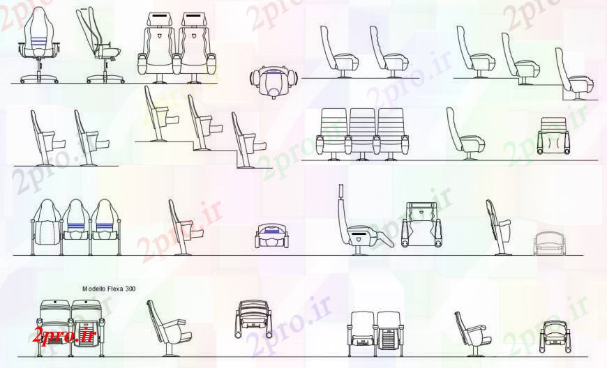 دانلود نقشه میز و صندلی جزئیات  طراحی های بدهید بلوک صندلی کابین (کد94494)