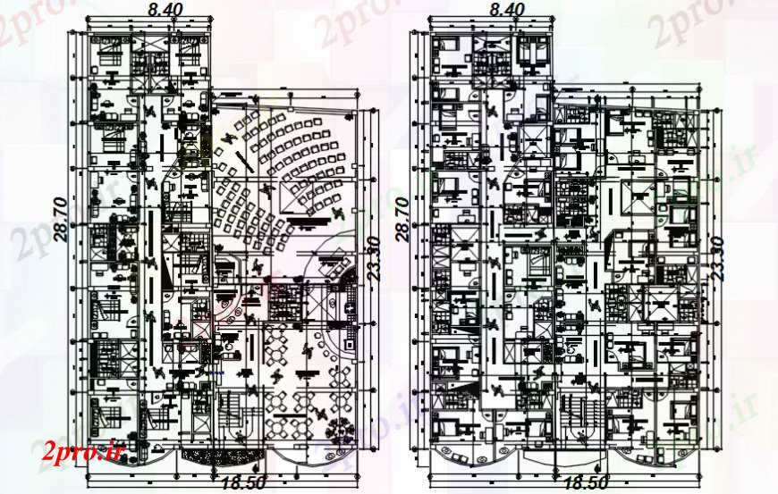دانلود نقشه هتل - رستوران - اقامتگاه معماری هتل طراحی طرحی دو بعدی اتوکد 18 در 29 متر (کد94498)