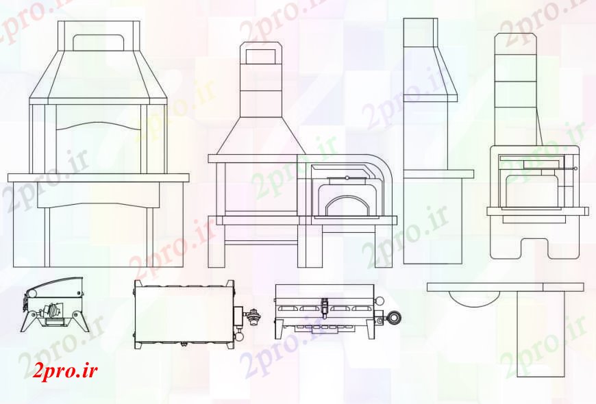 دانلود نقشه جزئیات ساخت و ساز طراحی  دو بعدی  از باربکیو نمای خارجی 2 نما  اتوکد (کد94520)