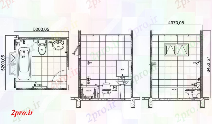 دانلود نقشه حمام مستر طراحی  دو بعدی  حمام نما  های  اتوکد (کد94527)