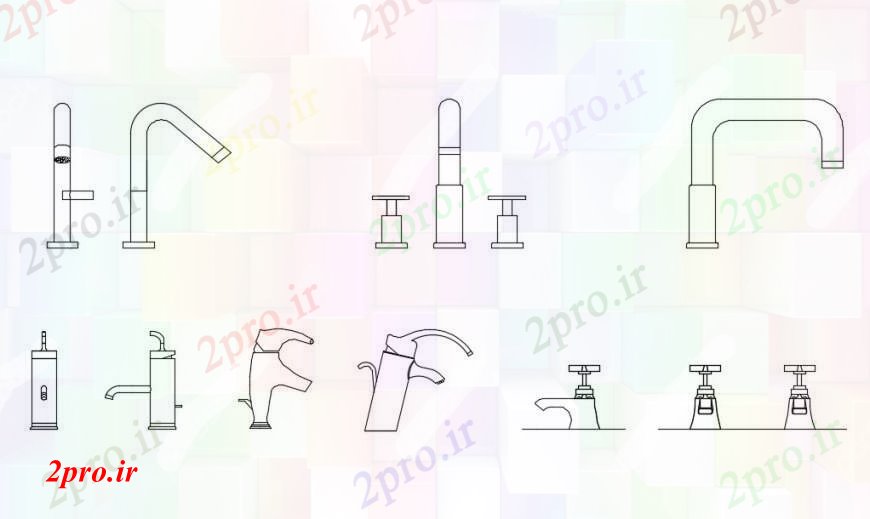 دانلود نقشه بلوک های بهداشتی جزئیات  طراحی های حمام شیر الات مختلف (کد94533)