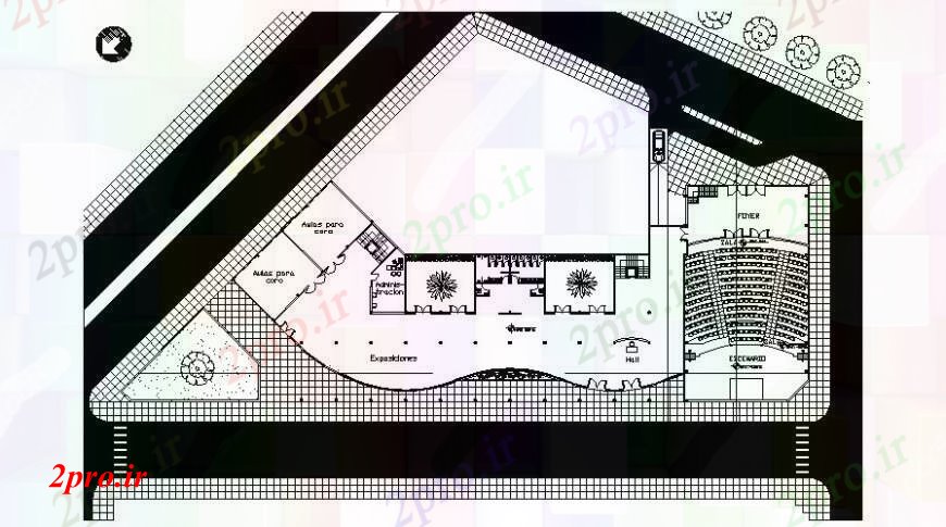 دانلود نقشه تئاتر چند منظوره - سینما - سالن کنفرانس - سالن همایشتئاتر فیلم طرحی توزیع طرحی های 33 در 83 متر (کد94565)