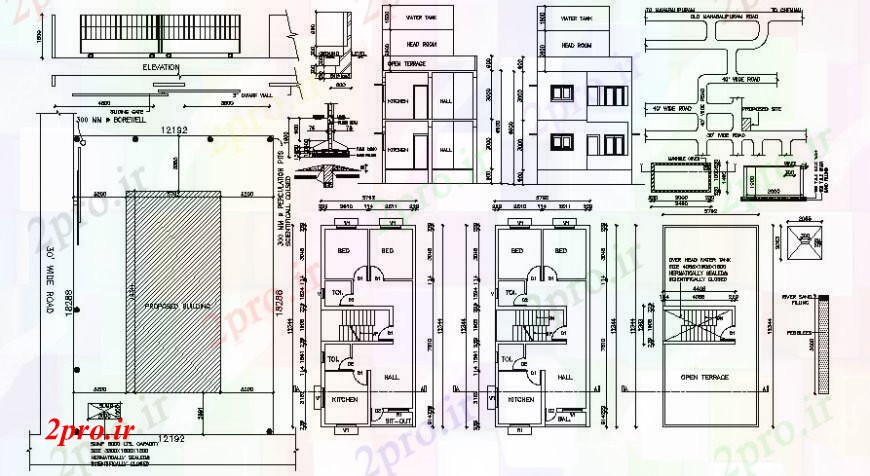 دانلود نقشه مسکونی ، ویلایی ، آپارتمان خانه دو سطح نما، بخش، برنامه ریزی و ساختار طراحی جزئیات 5 در 12 متر (کد94574)