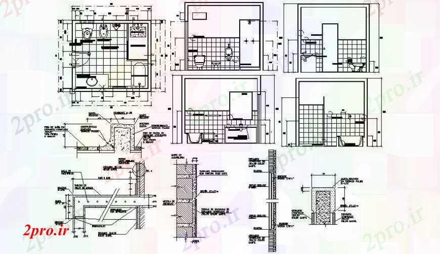دانلود نقشه حمام مستر توالت و حمام بخش، برنامه ریزی و نصب و راه اندازی لوله کشی طراحی جزئیات  (کد94594)
