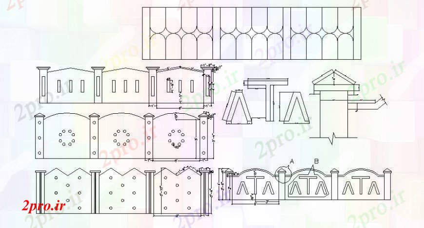 دانلود نقشه بلوک ، آرام ، نماد دیوار بلوک نما چند طراحی جزئیات  (کد94617)