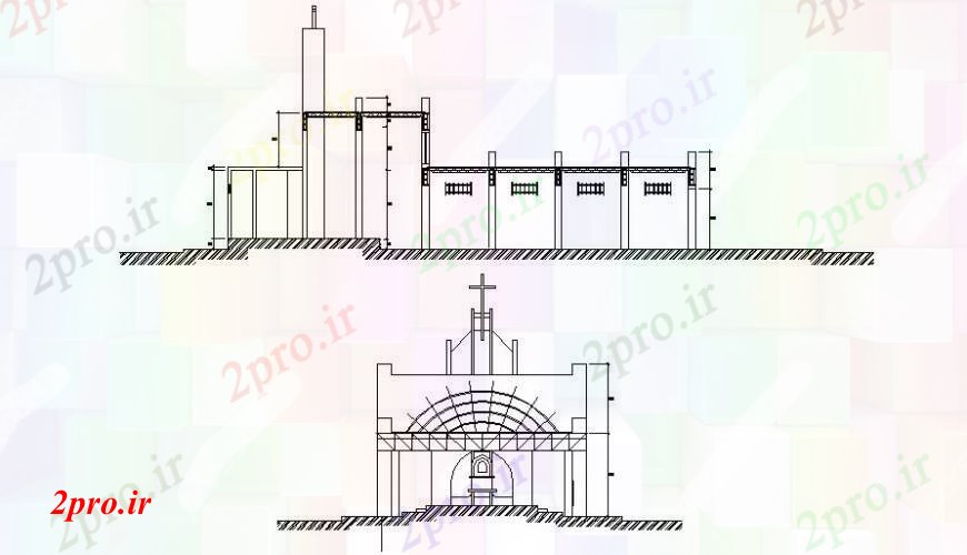 دانلود نقشه کلیسا - معبد - مکان مذهبی کلیسا مذهبی  جبهه اصلی و نما سمت طراحی جزئیات (کد94621)