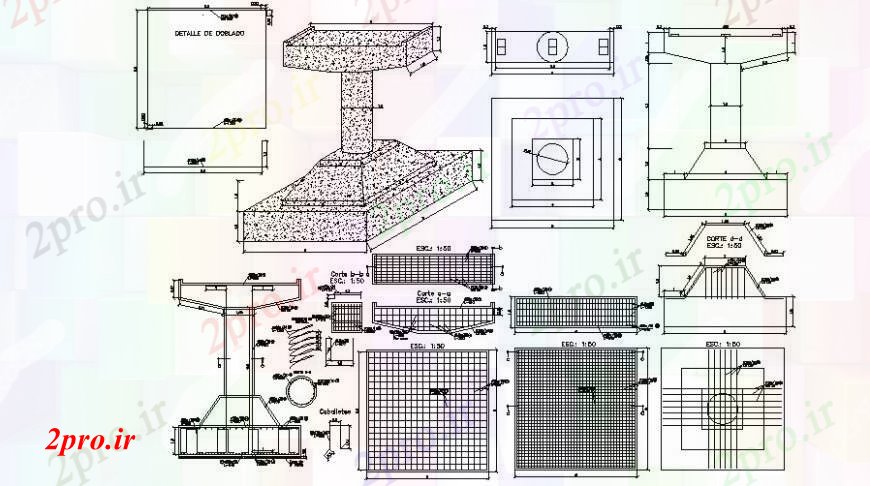 دانلود نقشه جزئیات ساخت پل مبنایی برای پل، پایه و اساس کفش و جزئیات ساخت و ساز  (کد94626)