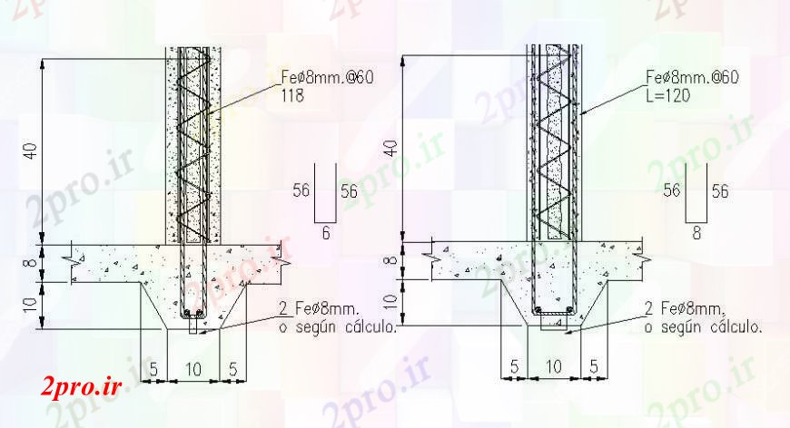 دانلود نقشه جزئیات ستون دو مبنایی کفش و ساختار ستون طراحی جزئیات  (کد94627)