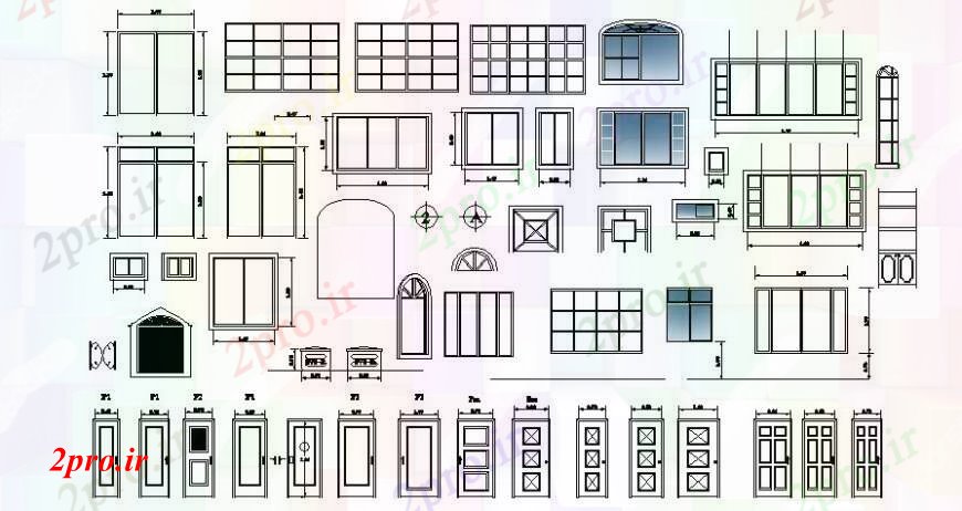 دانلود نقشه جزئیات طراحی در و پنجره  پنجره های مشترک و بلوک نما درب طراحی جزئیات  (کد94648)
