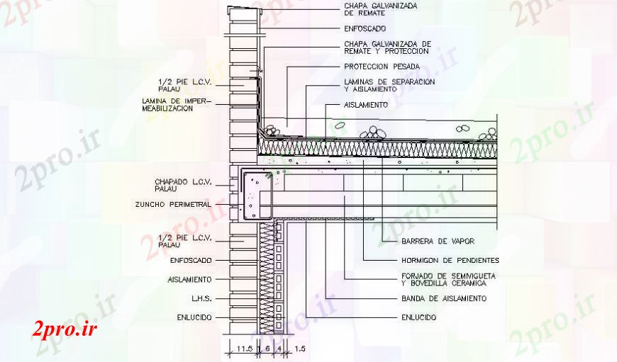 دانلود نقشه طراحی جزئیات ساختار بخش سقف برش و ساختار طراحی جزئیات  سازنده (کد94655)