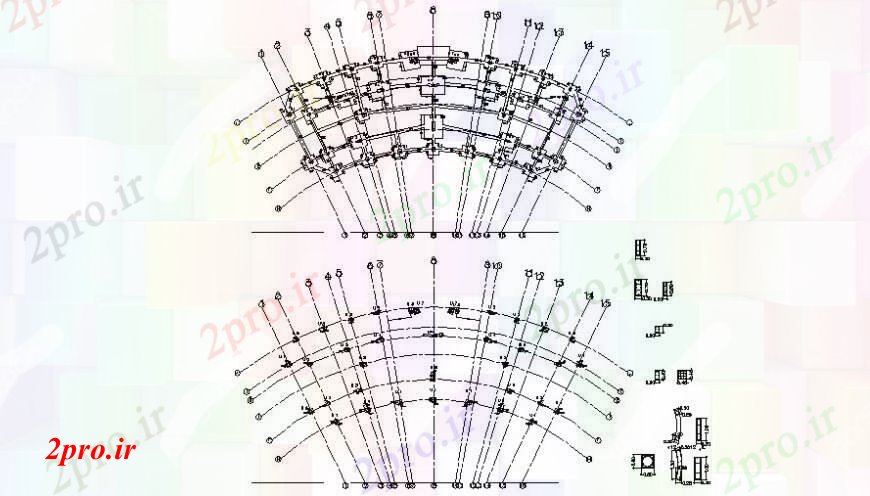 دانلود نقشه طراحی جزئیات ساختار نیمه طرحی پایه طبقه مدور و ساختار طراحی جزئیات  (کد94665)