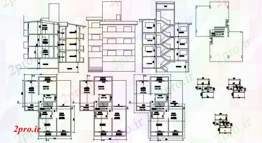 دانلود نقشه مسکونی ، ویلایی ، آپارتمان پنج دان ساختمان آپارتمان نما، بخش و طرحی طبقه 10 در 13 متر (کد94720)