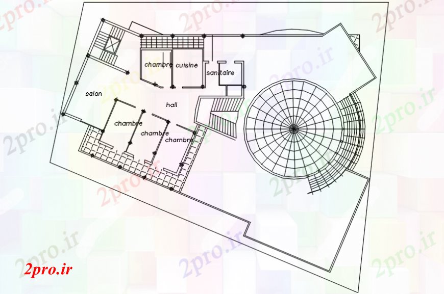 دانلود نقشه ساختمان مرتفعطرحی مقطعی اتاق بالای صفحه 25 در 374 متر (کد94778)