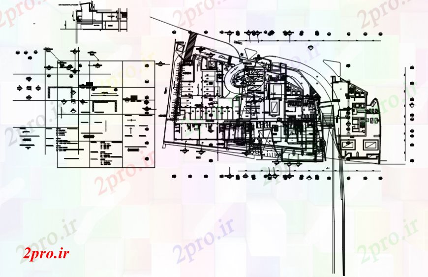 دانلود نقشه هتل - رستوران - اقامتگاه  بالای صفحه  جزئیات طرحی معماری هتل (کد94800)