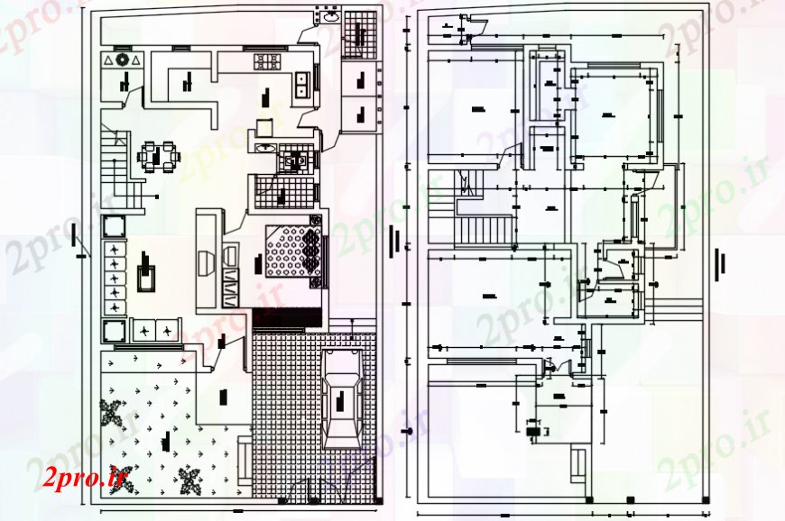 دانلود نقشه مسکونی  ، ویلایی ، آپارتمان  بالا جزئیات طرحی دیدگاه مبلمان با طرحی تراس (کد94809)