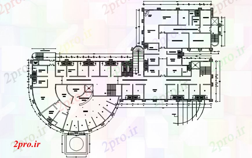 دانلود نقشه بیمارستان - درمانگاه - کلینیک صفحه مبلمان دایره جزئیات 54 در 79 متر (کد94817)