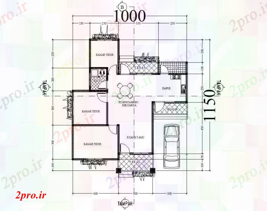 دانلود نقشه مسکونی ، ویلایی ، آپارتمان تنها آپارتمان دان کف دو بعدی 10 در 11 متر (کد94883)