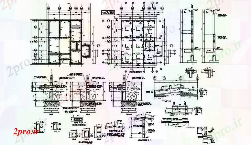 دانلود نقشه طراحی جزئیات ساختار طرحی پایه و اساس خانه، ساختار طراحی جزئیات با ستون و  پرتو  (کد94889)