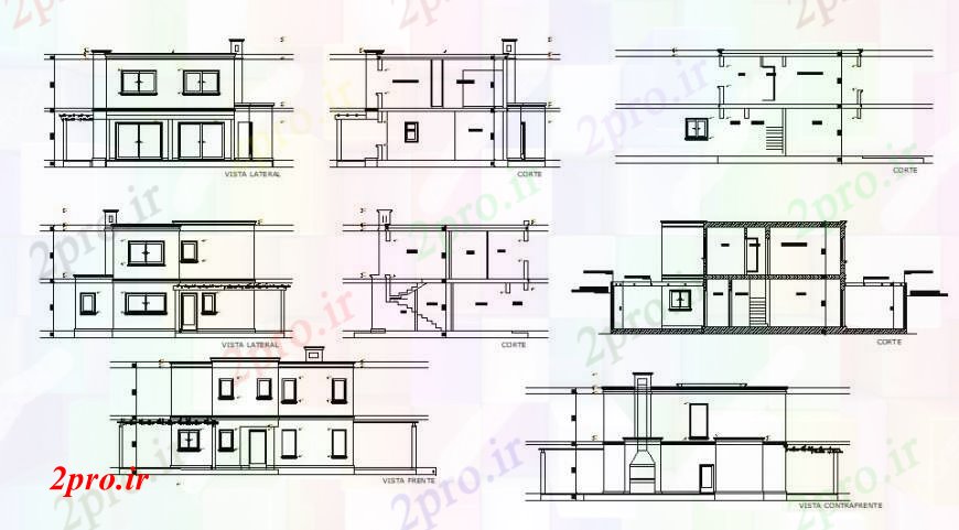 دانلود نقشه مسکونی ، ویلایی ، آپارتمان نما بخش نقشه های دو بعدی از آپارتمان 11 در 16 متر (کد94912)