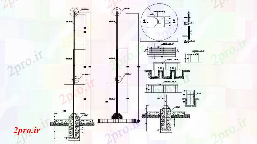 دانلود نقشه طراحی جزئیات ساختار پرچم قطب بخش، جای پای و نصب و راه اندازی طراحی جزئیات  (کد94927)