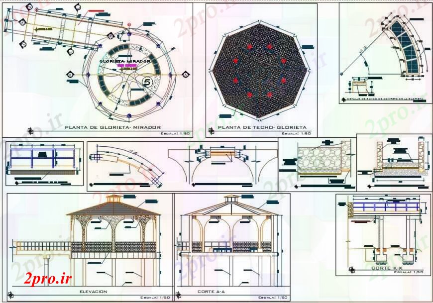 دانلود نقشه طراحی جزئیات ساختار خانه تابستانی برای باغ  بخش سازنده، طرحی و ساختار طراحی جزئیات  (کد94970)