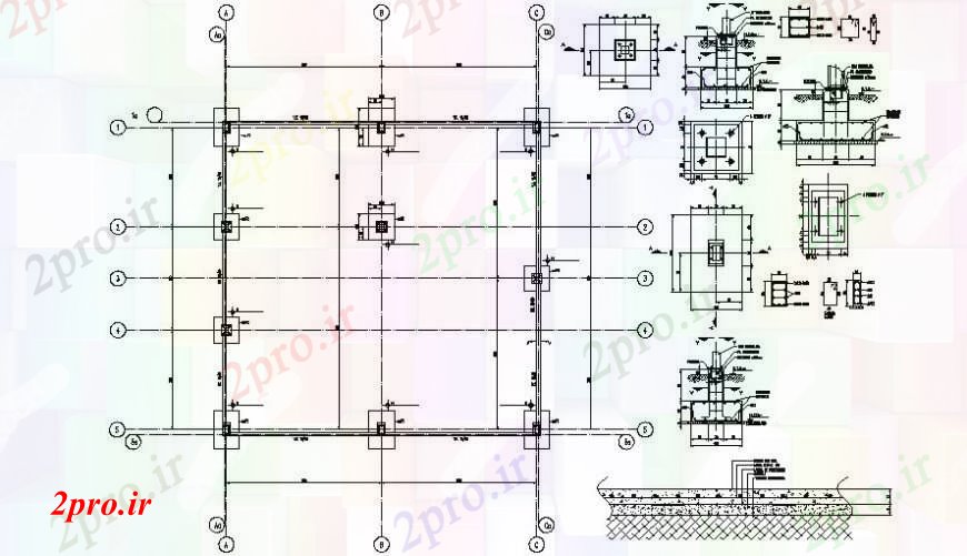 دانلود نقشه طراحی جزئیات ساختار طرحی بنیاد با دیوار و ستون ساختار طراحی جزئیات  (کد94972)